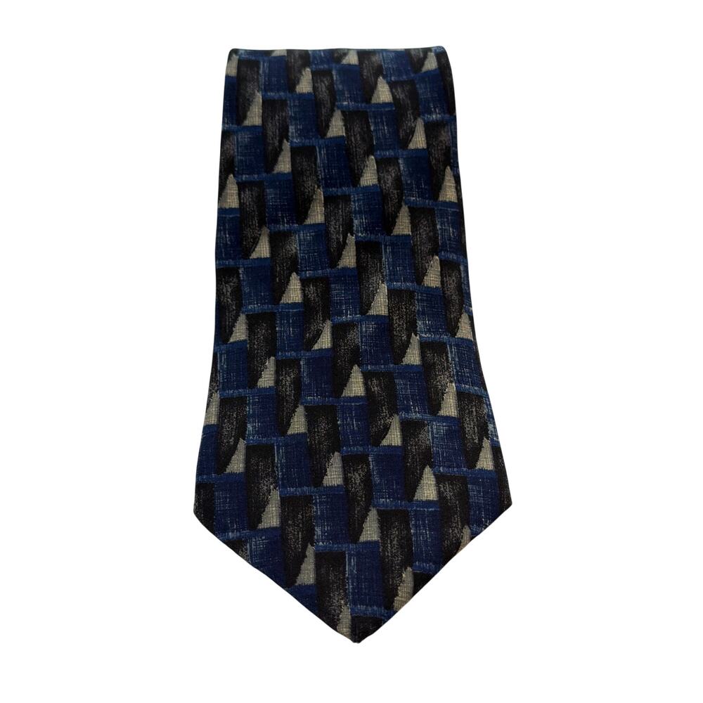 Oscar de la Renta Tie Mens 58" Blue Black Geometric 100% Silk Designer Office